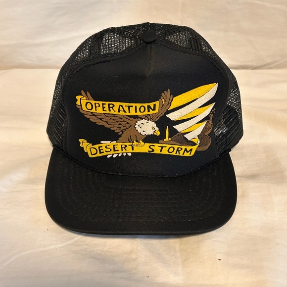 Vintage Military Operation Desert Storm Mesh Foam Puff Print Rope Snapback Hat - Picture 6 of 8